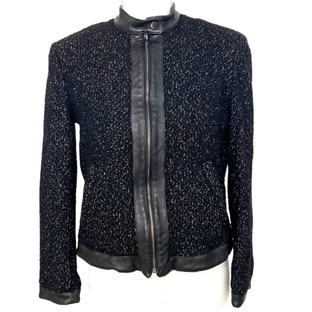 Jones New York Virgin Wool Leather Trim Jacket Size 8